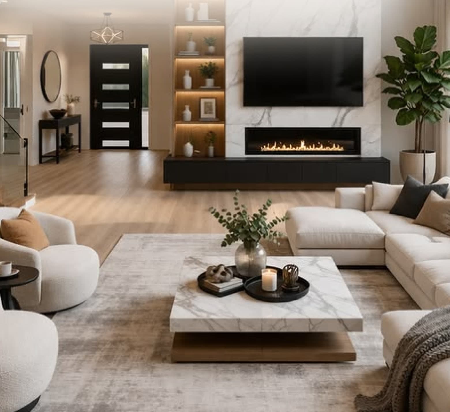 A living room with freshly finished walls